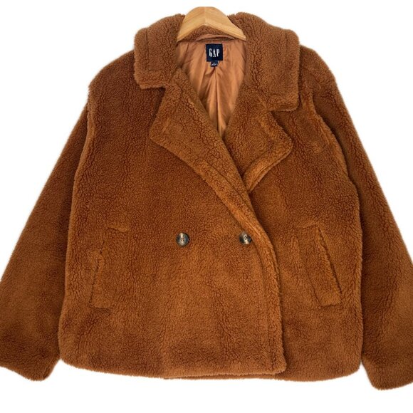 Gap Women's Sherpa Teddy Jacket Aragan Oil Brown Fall Neutral Fuzzy Gilmore Girl - Picture 6 of 15
